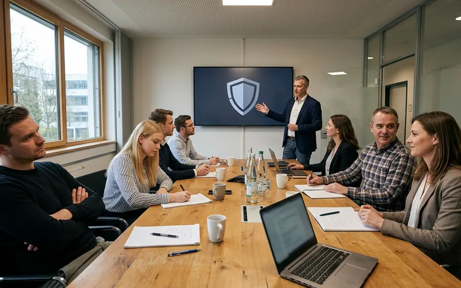 Trainer schult ein Team eines Unternehmens zu IT-Sicherheit