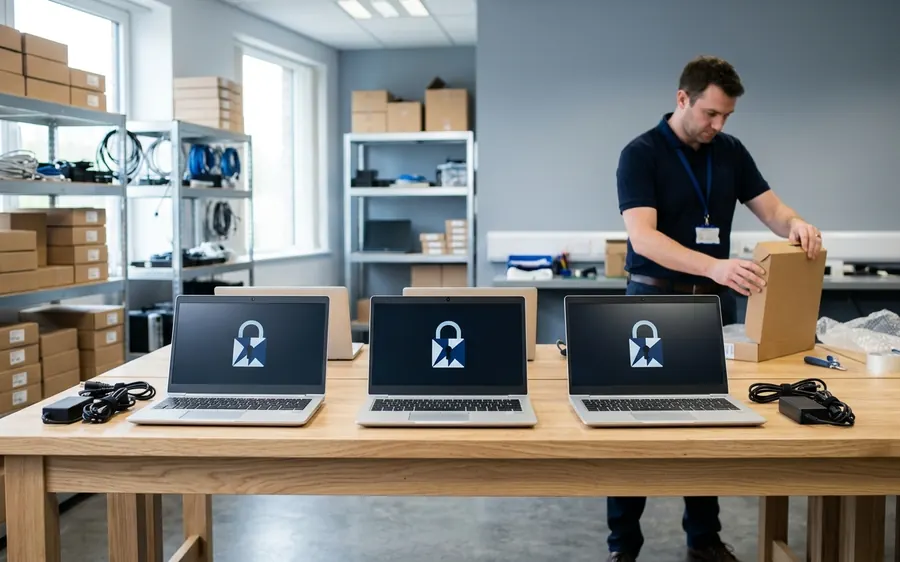Vorbereitete Firmenlaptops mit aktiviertem Schutz